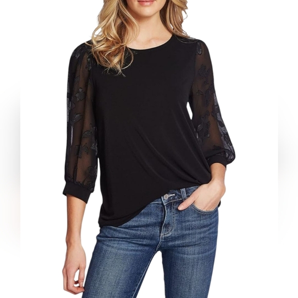 CeCe Lace Sleeve Stretch Crepe Blouse Black 3/4 Sleeves size 2X NWT - Picture 1 of 9